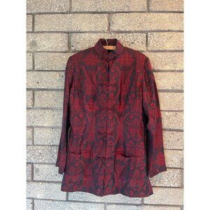 Shanghaitang Womens Red & Black Silk Brocade Jacket With Frog Closures Size 8